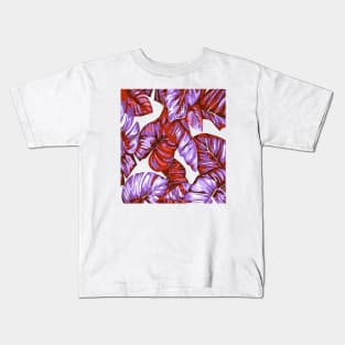 Tropical Leaves Of Banana and Monstera Blue Red Orange Cut Out Kids T-Shirt